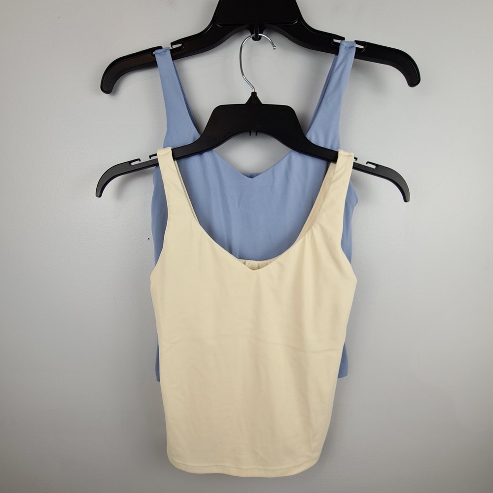 OFFLINE by Aerie Real Me Tank Top 2 Pack Blue Cream Small Built In Shelf Bra